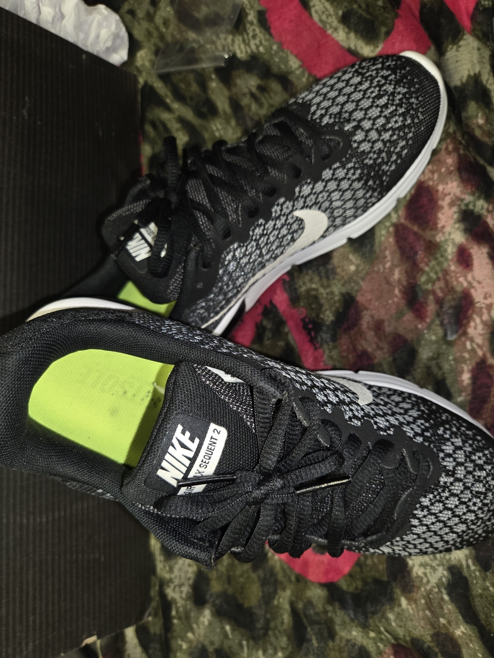 Nike Women’s Black & White Knit Running Sneakers with Neon Green Insole